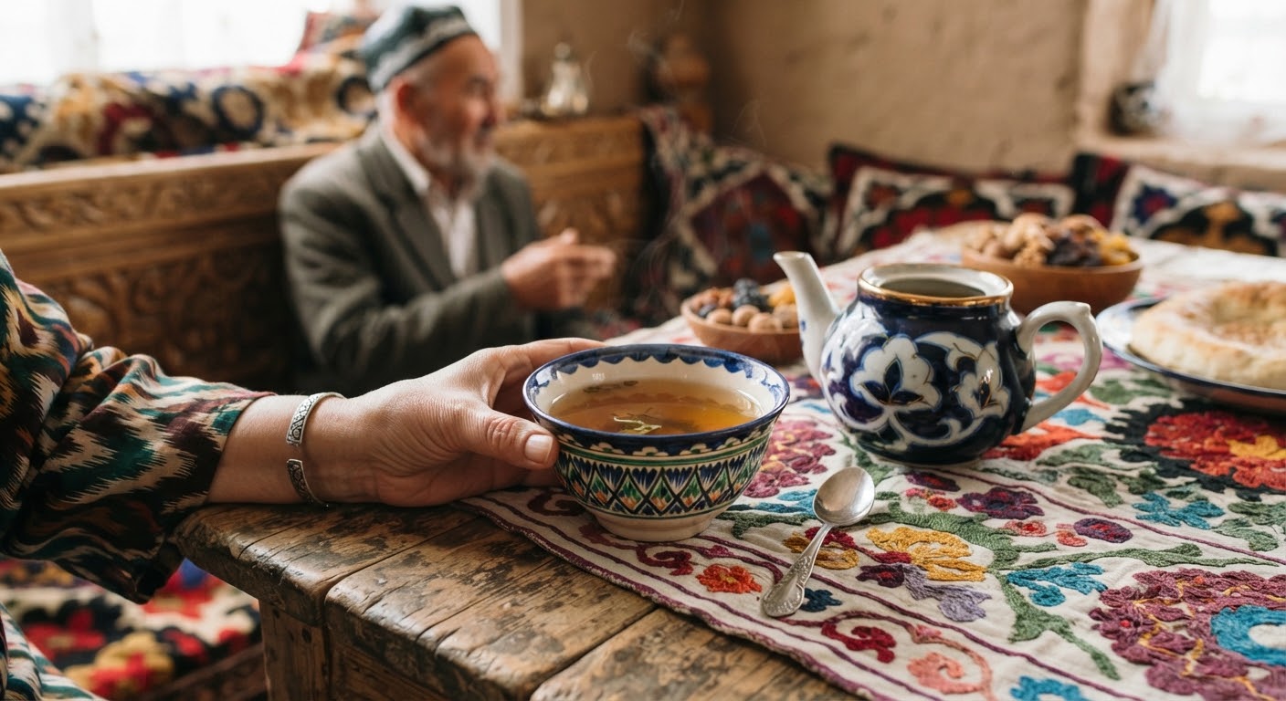 Piyolada an'anaviy o'zbek ko'k choyi